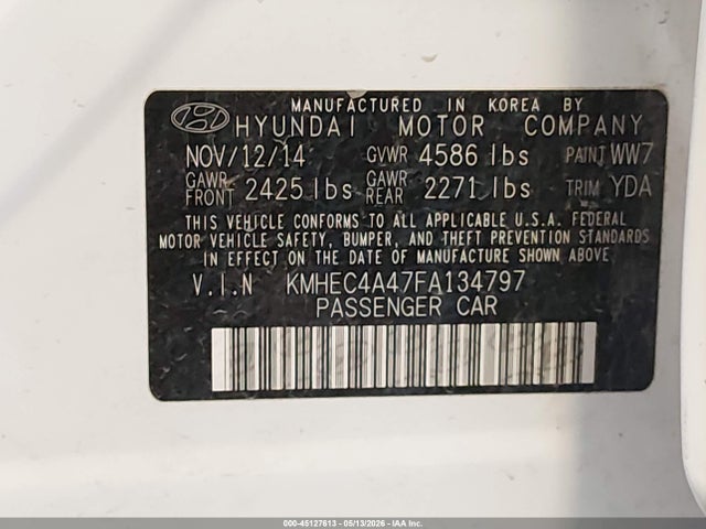 KMHEC4A47FA134797 Hyundai SONATA HYBRID