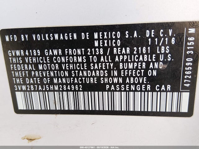 3VW2B7AJ5HM284962 Volkswagen Jetta 1.4t S