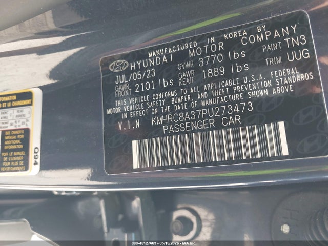 45127663 :رقم المزاد ، KMHRC8A37PU273473 vin ، 2023 Hyundai Venue Limited مزاد بيع