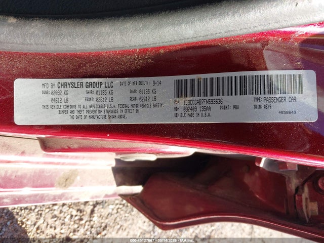 45127667 :رقم المزاد ، 1C3CCCAB7FN593636 vin ، 2015 Chrysler 200 Limited مزاد بيع