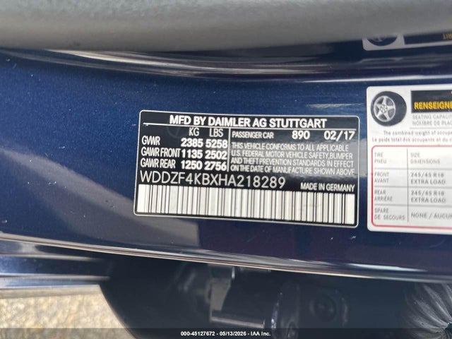 Aukcja sprzedaży 2017 Mercedes-benz E 300 4matic, vin: WDDZF4KBXHA218289, numer aukcji: 45127672