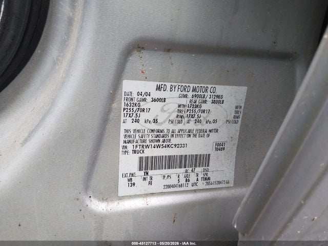 Продаж на аукціоні авто 2004 Ford F-150 Xlt, vin: 1FTRW14W54KC92331, номер лоту: 45127713
