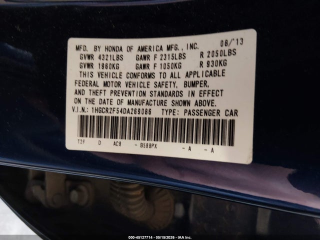 Продажа на аукционе авто 2013 Honda Accord Sport, vin: 1HGCR2F54DA269086, номер лота: 45127714