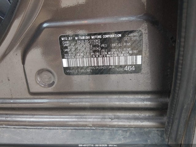 45127715 :رقم المزاد ، JA4AZ3A30HZ013434 vin ، 2017 Mitsubishi Outlander Se مزاد بيع