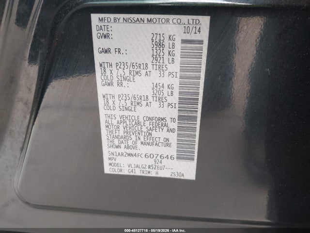 Nissan Pathfinder Sl 2015 5N1AR2MN4FC607646 Image 9
