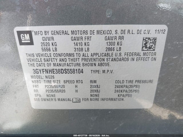 Aukcja sprzedaży 2013 Cadillac Srx Performance Collection, vin: 3GYFNHE38DS558104, numer aukcji: 45127739