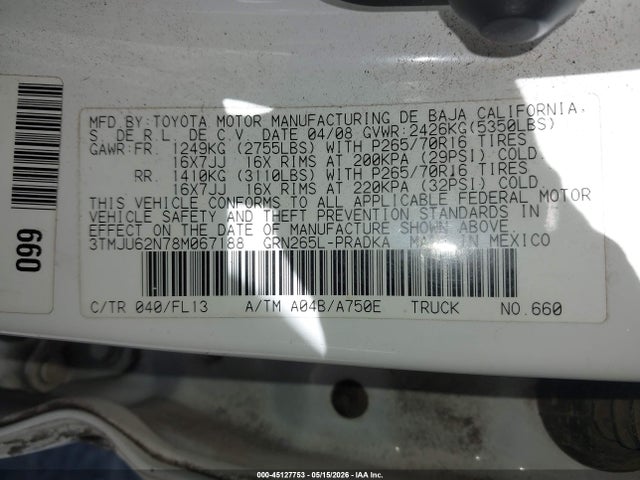 Продаж на аукціоні авто 2008 Toyota Tacoma Prerunner V6, vin: 3TMJU62N78M067188, номер лоту: 45127753