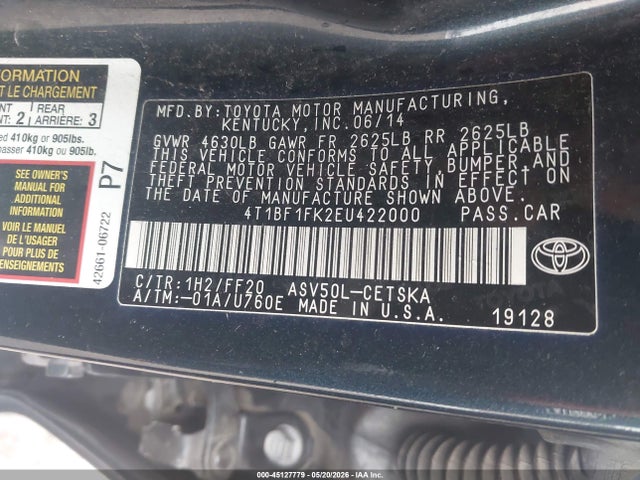 Продажа на аукционе авто 2014 Toyota Camry Se, vin: 4T1BF1FK2EU422000, номер лота: 45127779