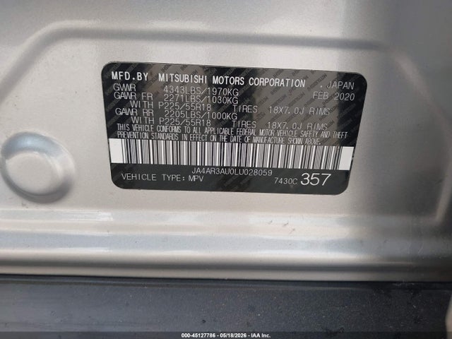 Aukcja sprzedaży 2020 Mitsubishi Outlander Sport 2.0 Es Awc, vin: JA4AR3AU0LU028059, numer aukcji: 45127786