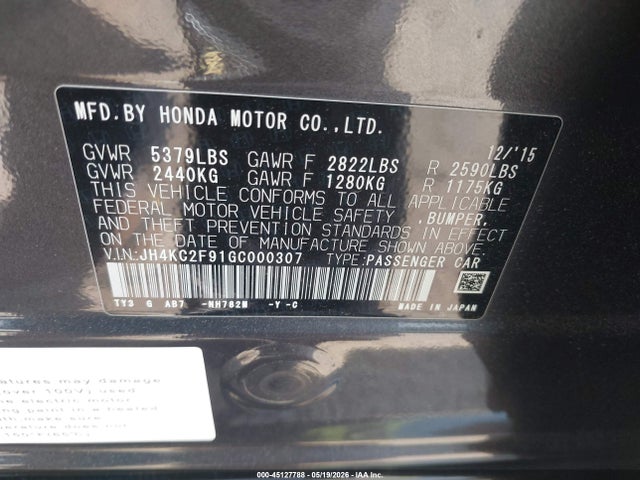 Aukcja sprzedaży 2016 Acura Rlx Sport Hybrid Advance Package, vin: JH4KC2F91GC000307, numer aukcji: 45127788