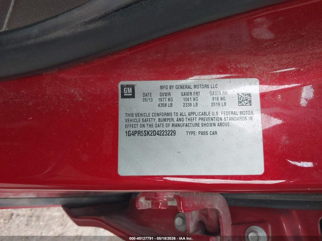 2013 Buick Verano Convenience Group მანქანა იყიდება აუქციონზე, vin: 1G4PR5SK2D4223229, აუქციონის ნომერი: 45127791