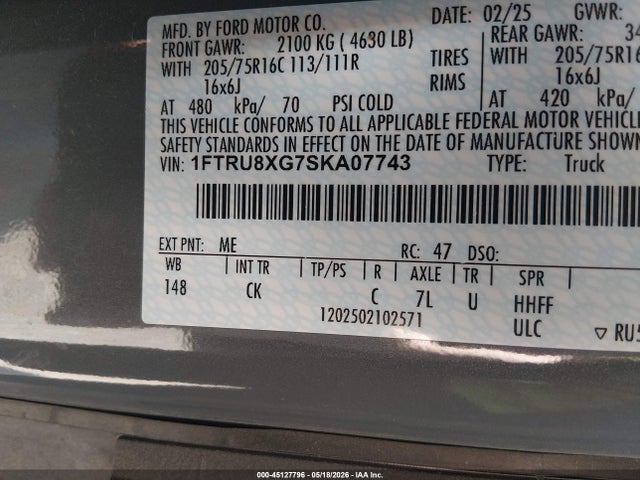 Aukcja sprzedaży 2025 Ford Transit-350 Cargo Van, vin: 1FTRU8XG7SKA07743, numer aukcji: 45127796