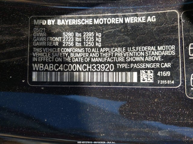 Aukcja sprzedaży 2022 Bmw M850i Xdrive, vin: WBABC4C00NCH33920, numer aukcji: 45127813