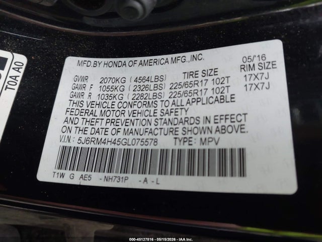 Honda CR-V SE 2016 5J6RM4H45GL075578 Image 9
