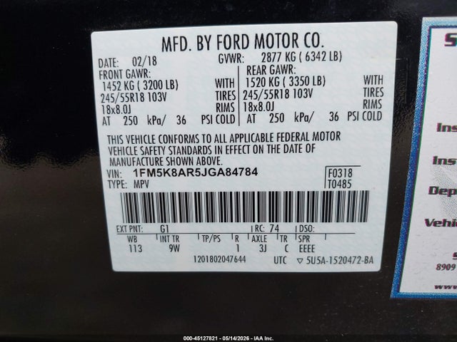 1FM5K8AR5JGA84784 Ford Police Interceptor Utility
