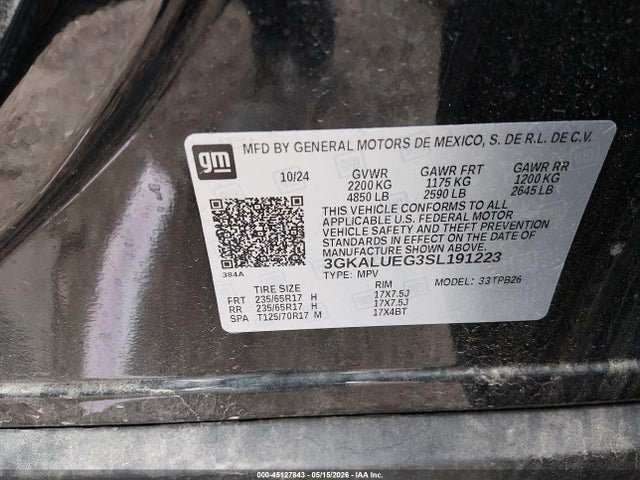 Aukcja sprzedaży 2025 Gmc Terrain Awd Elevation, vin: 3GKALUEG3SL191223, numer aukcji: 45127843