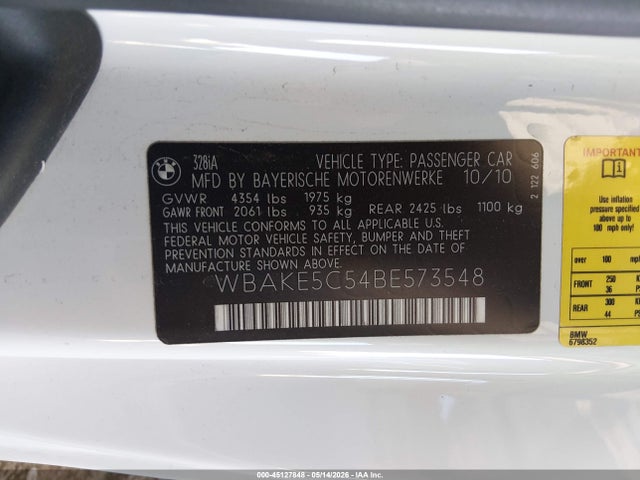 Aukcja sprzedaży 2011 Bmw 328i, vin: WBAKE5C54BE573548, numer aukcji: 45127848