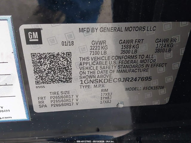 1GNSKDEC9JR247695 Chevrolet Tahoe Commercial Fleet