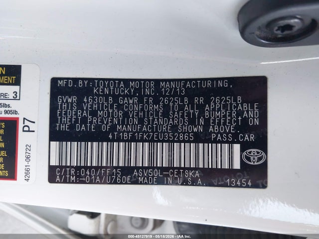Aukcja sprzedaży 2014 Toyota Camry Se, vin: 4T1BF1FK7EU352865, numer aukcji: 45127919