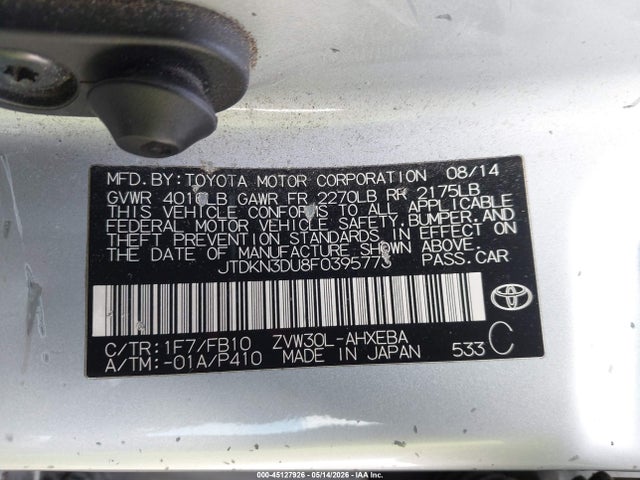 Toyota Prius Three 2015 JTDKN3DU8F0395773 Image 9