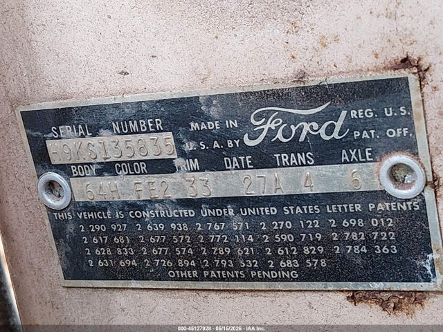 Продажа на аукционе авто 1959 Ford Galaxie 500, vin: H9KS135835, номер лота: 45127928