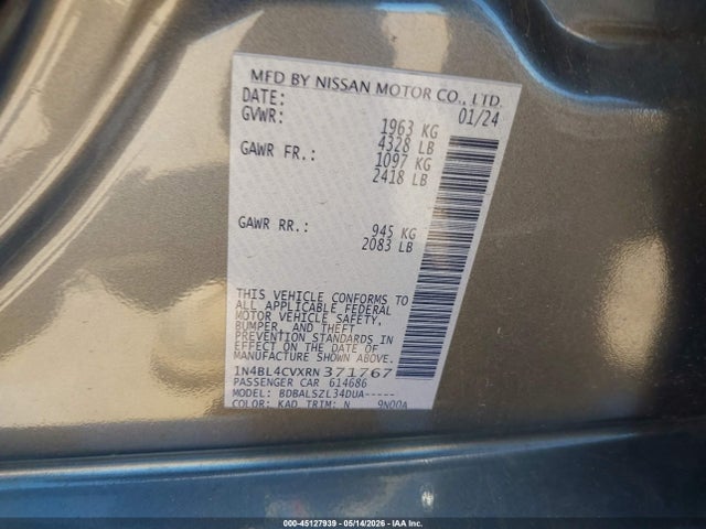Продаж на аукціоні авто 2024 Nissan Altima Sr Fwd, vin: 1N4BL4CVXRN371767, номер лоту: 45127939