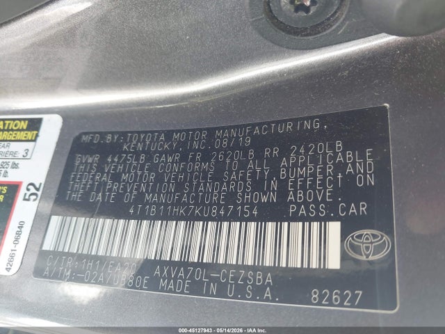 4T1B11HK7KU847154 Toyota CAMRY SE