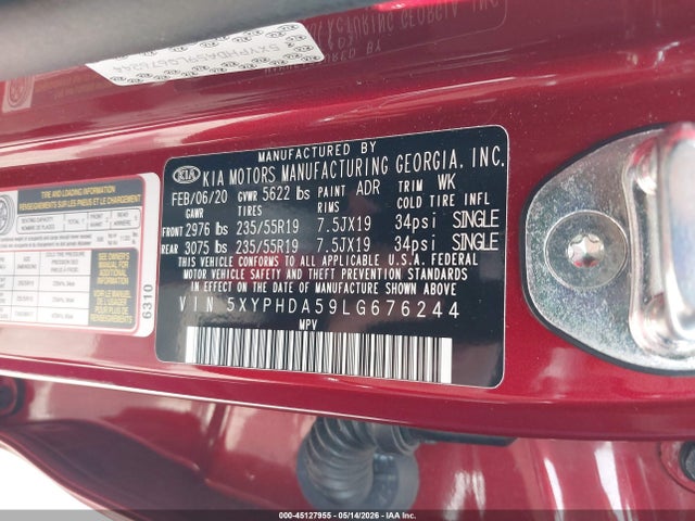 Aukcja sprzedaży 2020 Kia Sorento 3.3l Ex, vin: 5XYPHDA59LG676244, numer aukcji: 45127955