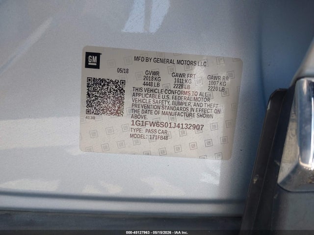 45127963 :رقم المزاد ، 1G1FW6S01J4132907 vin ، 2018 Chevrolet Bolt Ev Lt مزاد بيع