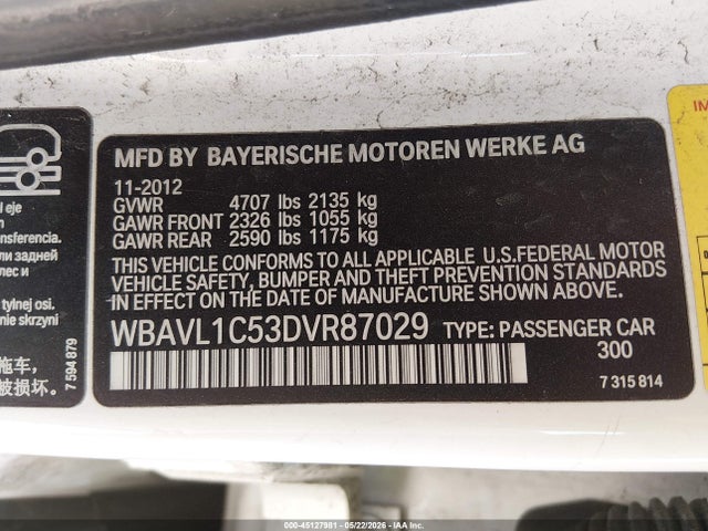 Aukcja sprzedaży 2013 Bmw X1 Xdrive28i, vin: WBAVL1C53DVR87029, numer aukcji: 45127981