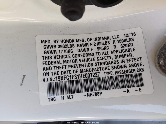 Honda Civic Ex-t 2017 19XFC1F31HE007227 Image 9