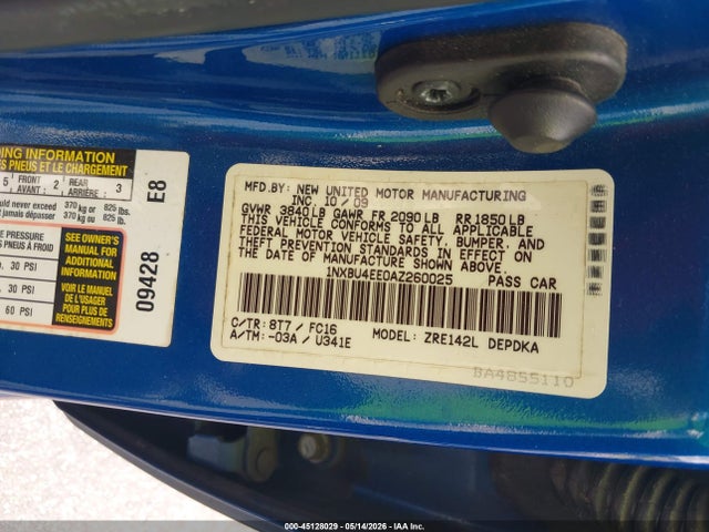 Продаж на аукціоні авто 2010 Toyota Corolla Le, vin: 1NXBU4EE0AZ260025, номер лоту: 45128029