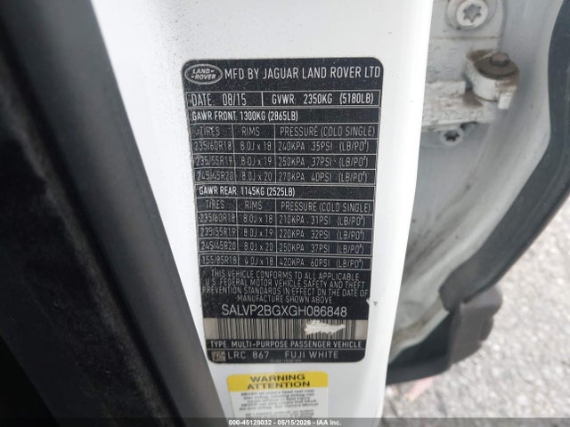 Продаж на аукціоні авто 2016 Land Rover Range Rover Evoque Se/se Premium, vin: SALVP2BGXGH086848, номер лоту: 45128032
