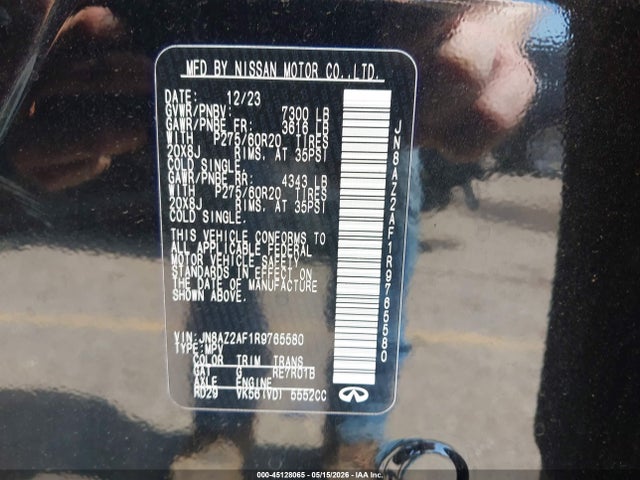 45128065 :رقم المزاد ، JN8AZ2AF1R9765580 vin ، 2024 Infiniti Qx80 Luxe مزاد بيع