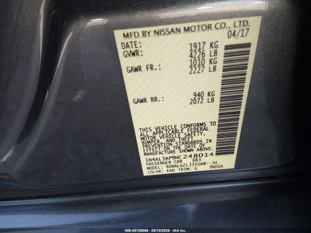 Aukcja sprzedaży 2017 Nissan Altima 2.5 S, vin: 1N4AL3AP9HC248014, numer aukcji: 45128066