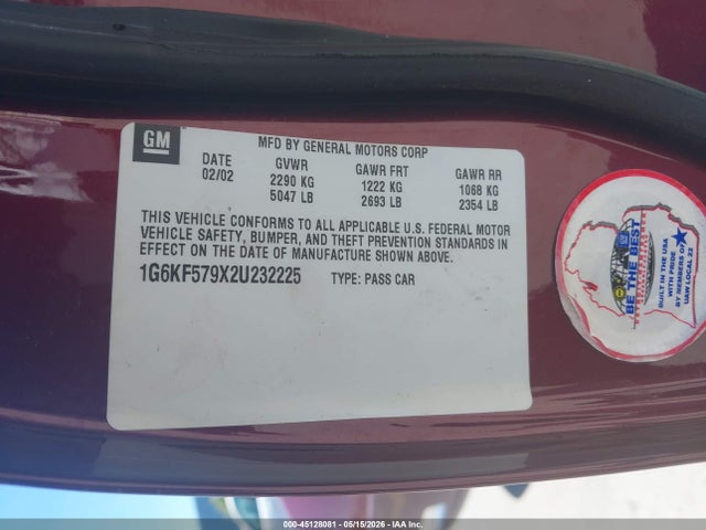 Продаж на аукціоні авто 2002 Cadillac Deville Dts, vin: 1G6KF579X2U232225, номер лоту: 45128081