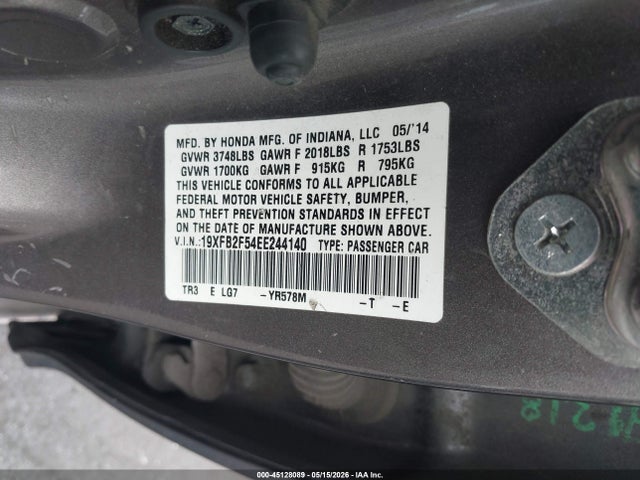 45128089 :رقم المزاد ، 19XFB2F54EE244140 vin ، 2014 Honda Civic Lx مزاد بيع