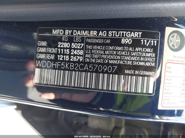 45128099 :رقم المزاد ، WDDHF5KB2CA570907 vin ، 2012 Mercedes-benz E 350 مزاد بيع