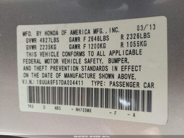Aukcja sprzedaży 2013 Acura Tl 3.7, vin: 19UUA9F57DA004411, numer aukcji: 45128135