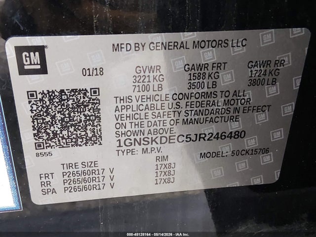 1GNSKDEC5JR246480 Chevrolet Tahoe Commercial Fleet