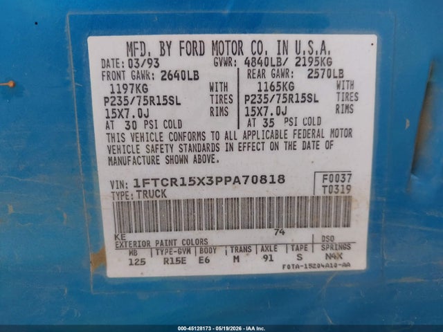 Продажа на аукционе авто 1993 Ford Ranger Super Cab, vin: 1FTCR15X3PPA70818, номер лота: 45128173