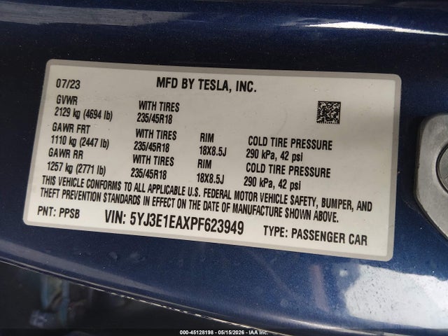 Tesla Model 3 Rear-wheel Drive 2023 5YJ3E1EAXPF623949 Image 8