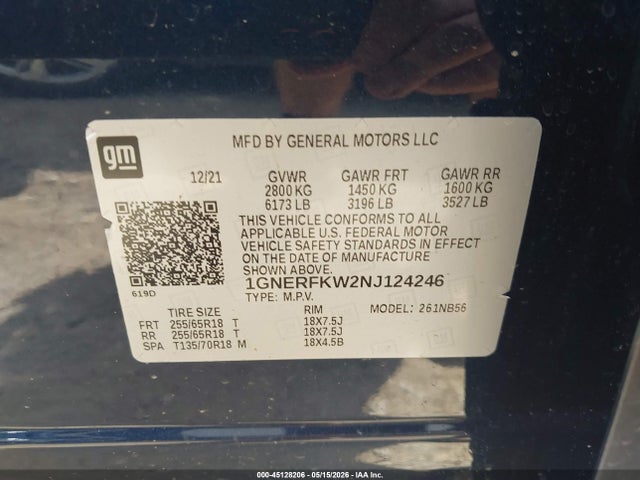 1GNERFKW2NJ124246 Chevrolet Traverse Fwd Ls