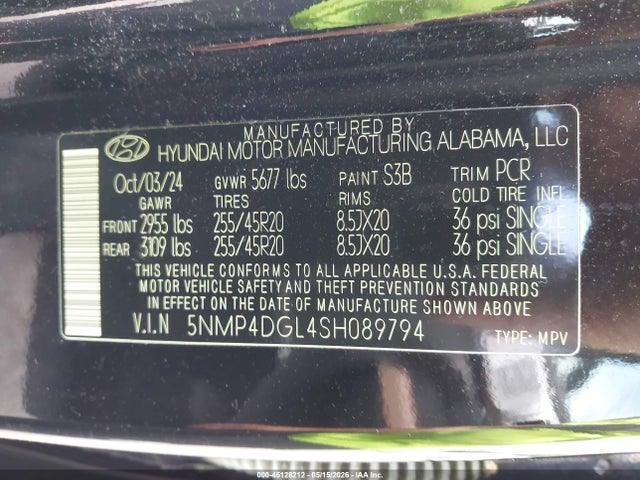 Продаж на аукціоні авто 2025 Hyundai Santa Fe Limited, vin: 5NMP4DGL4SH089794, номер лоту: 45128212