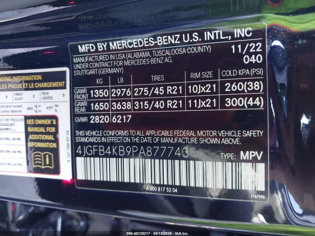 4JGFB4KB9PA877743 Mercedes-Benz Gle 350 4matic