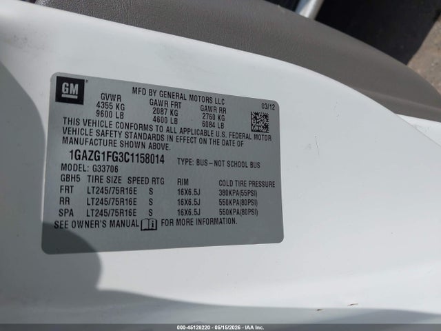 Продаж на аукціоні авто 2012 Chevrolet Express 3500 Lt, vin: 1GAZG1FG3C1158014, номер лоту: 45128220