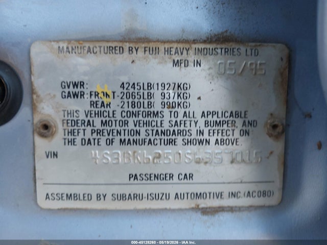 Продаж на аукціоні авто 1995 Subaru Legacy Brighton, vin: 4S3BK6250S6357015, номер лоту: 45128260