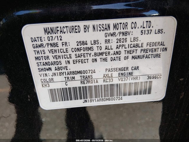 Продаж на аукціоні авто 2013 Infiniti M37x, vin: JN1BY1AR8DM600724, номер лоту: 45128266