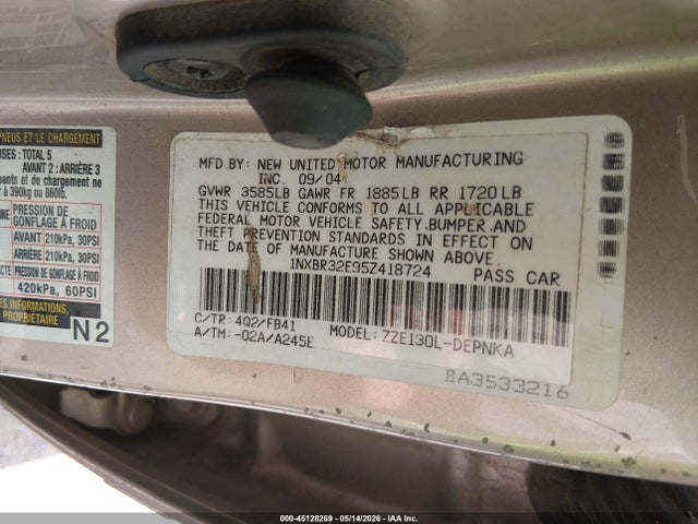 Продажа на аукционе авто 2005 Toyota Corolla Le, vin: 1NXBR32E95Z418724, номер лота: 45128269