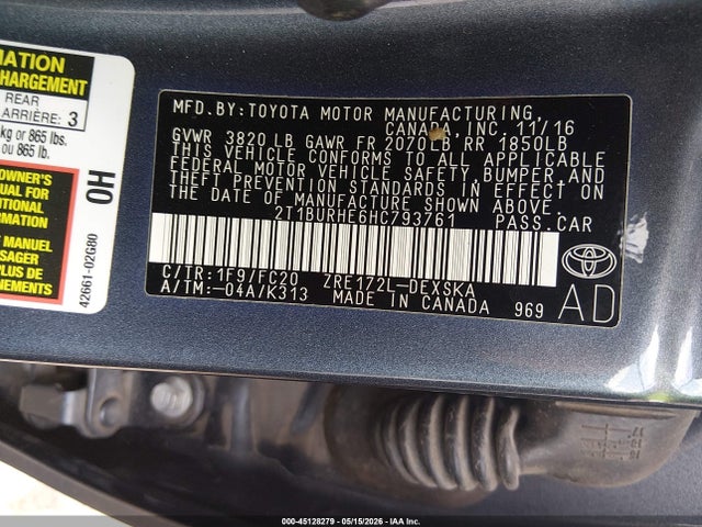 Aukcja sprzedaży 2017 Toyota Corolla Se, vin: 2T1BURHE6HC793761, numer aukcji: 45128279